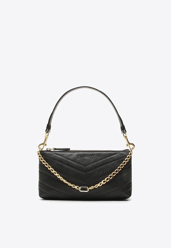 Bolsa Feminina Laís Pequena Tiracolo Corrente Alça Couro Vicenza Preto