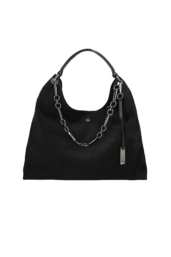 Bolsa Grande Corrente Metal Camurça Thassia Naves Luiza Barcelos Preto