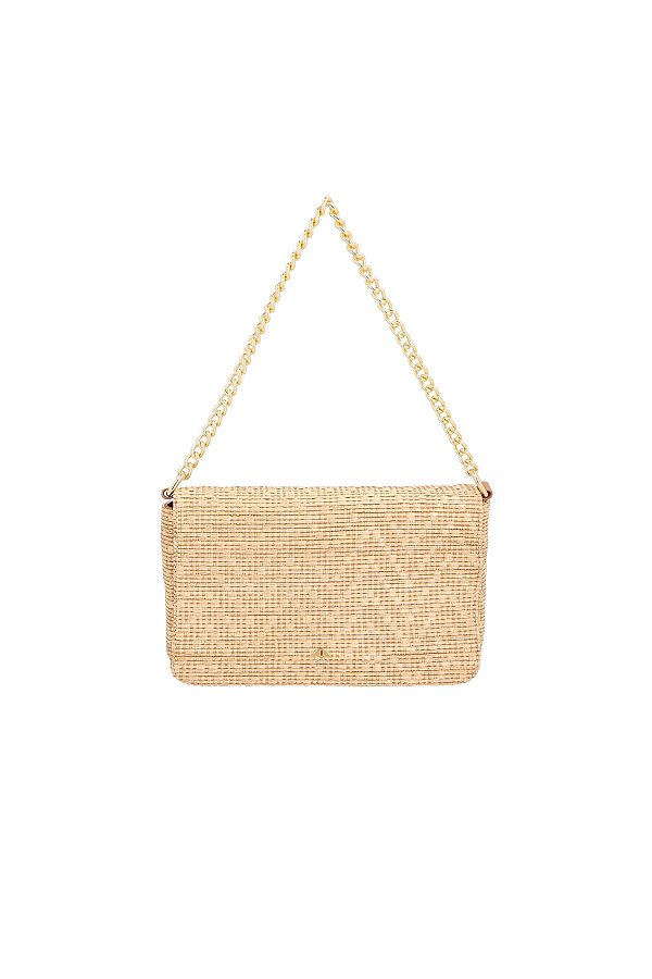 Bolsa Pequena Palha Tiracolo Alça Couro Corrente Luiza Barcelos Camel