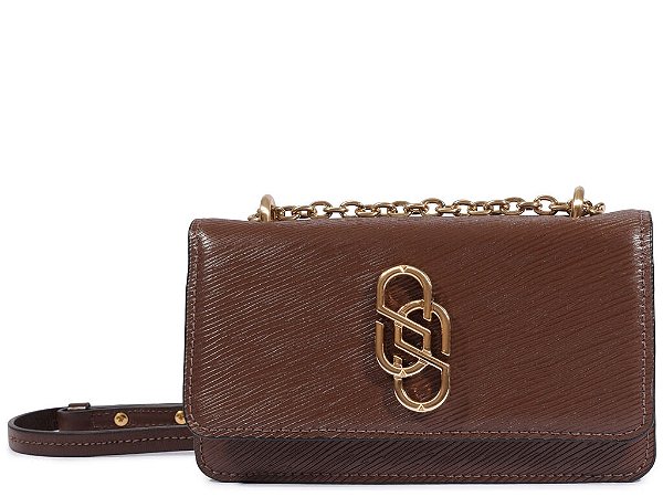 Bolsa Pequena Alça Couro Metal Logomania Tiracolo Schutz Marrom