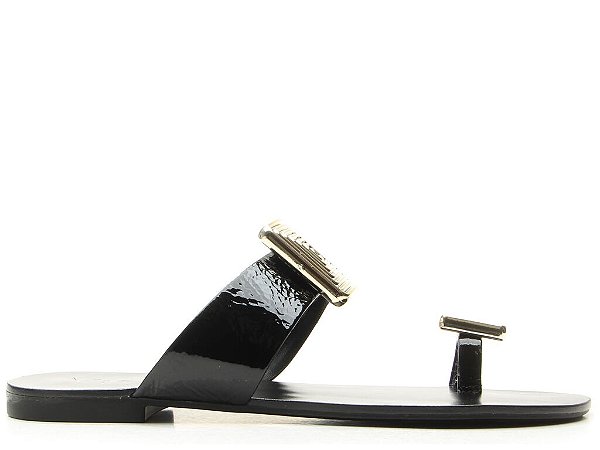 Rasteira Flat Dedo Aplicação Verniz Vicenza Preto