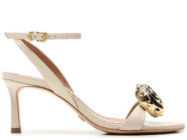 Sandalia Salto Medio Aplicação Fivela Vicenza Off White