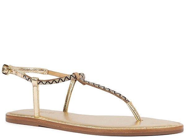 Rasteira Metalcolor Strass Tira Fivela Schutz Dourado