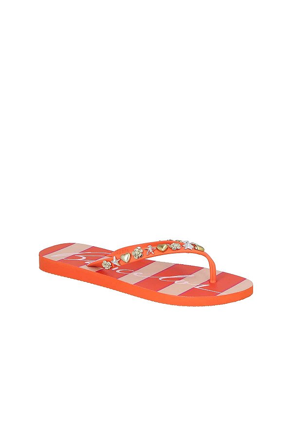 Chinelo Feminino Flip Flop Injetado Apliques Metal Luiza Barcelos Laranja