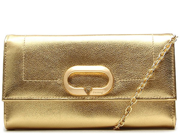 Bolsa Pequena Tiracolo Metalcolor Alça Corrente Vicenza Dourado