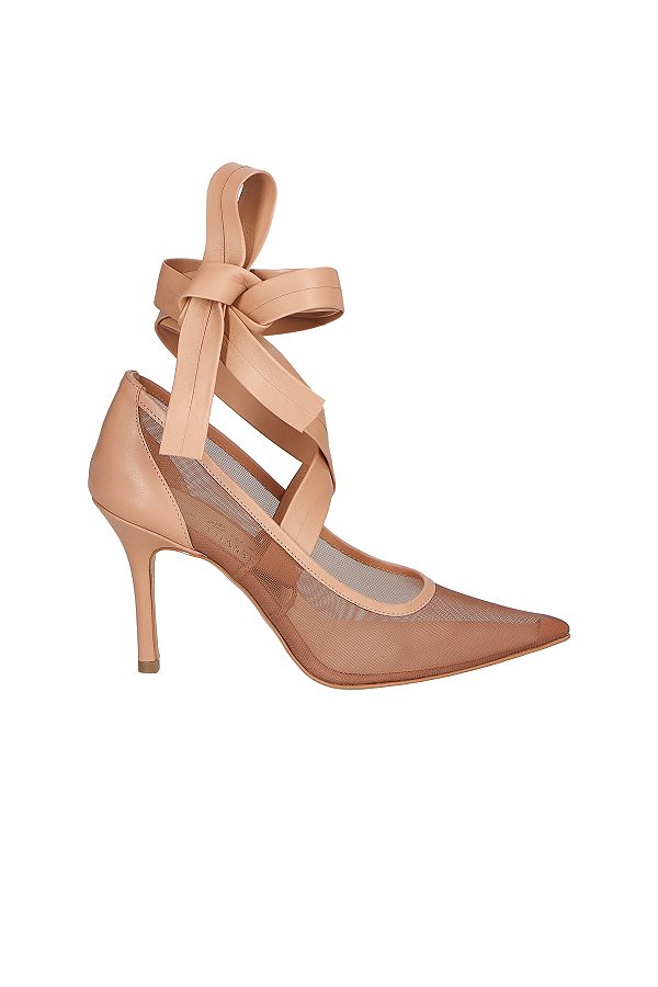 Scarpin Salto Fino Agulha Tela Tiras Thassia Naves Luiza Barcelos Nude