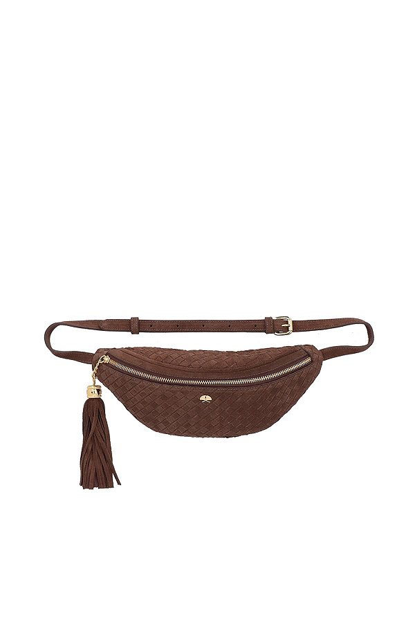 Pochete Média Tresse Enfeite Camurça Ziper Fivela Luiza Barcelos Coffee