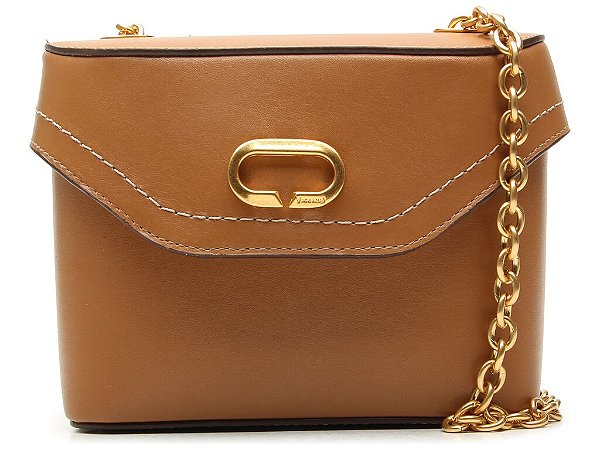 Bolsa Pequena Couro Alça Corrente Tiracolo Vicenza Camel