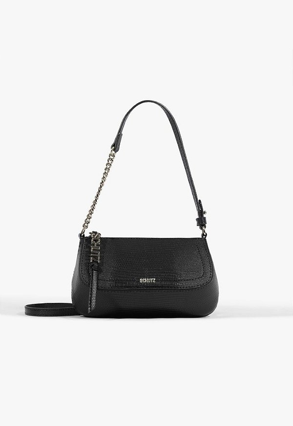 Bolsa Feminina Pequena Tiracolo Croco Alça Fina Schutz Preto