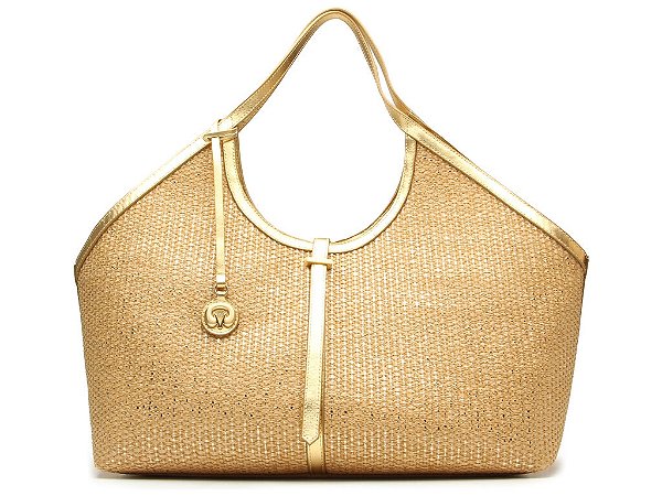 Bolsa grande Palha Metalcolor Shopper Tiras Vicenza Dourada