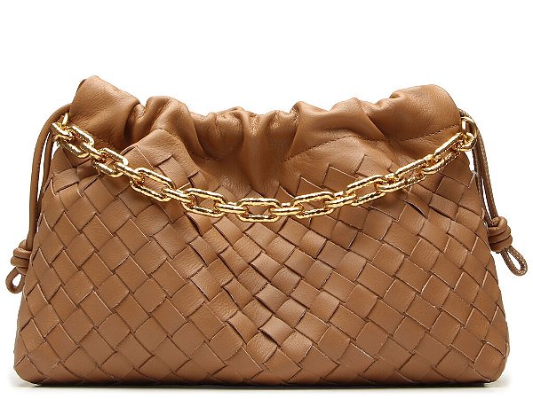 Bolsa Média Couro Corrente Tresse Enfeites Tiracolo Vicenza Camel