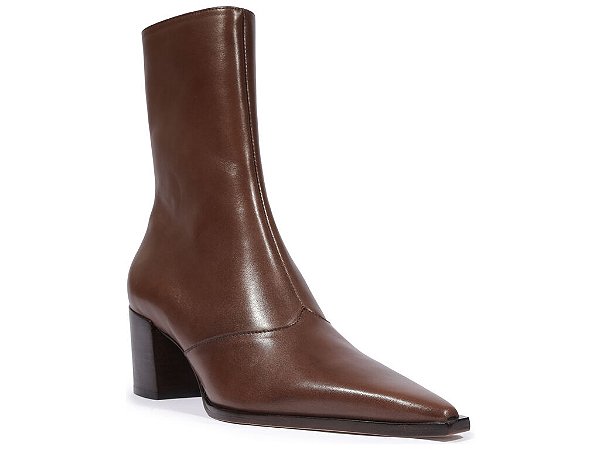 Bota Couro Salto Bloco Madeira Ziper Schutz Camel