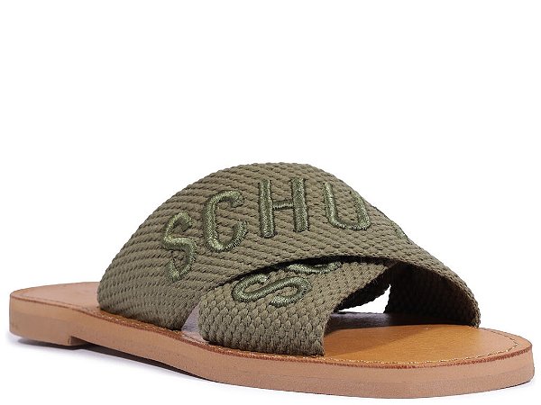 Chinelo Feminino Rasteira Slide X Tecido Schutz Verde Militar