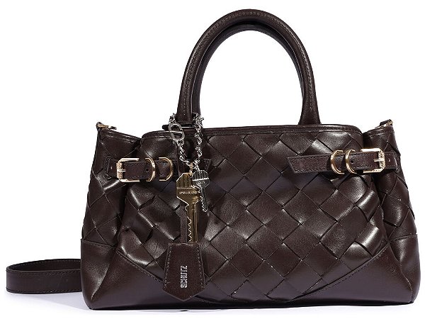 Bolsa Media Couro Tresse Tote Ziper Fivela Chave Schutz Coffee