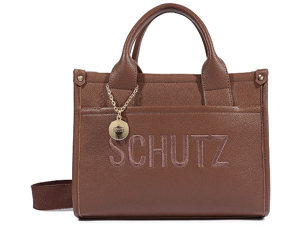 Bolsa Media Tote Couro Alça Ziper Logo Schutz Marrom
