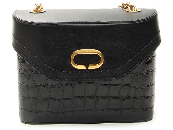 Bolsa Pequena Couro Alça Corrente Tiracolo Vicenza Preto