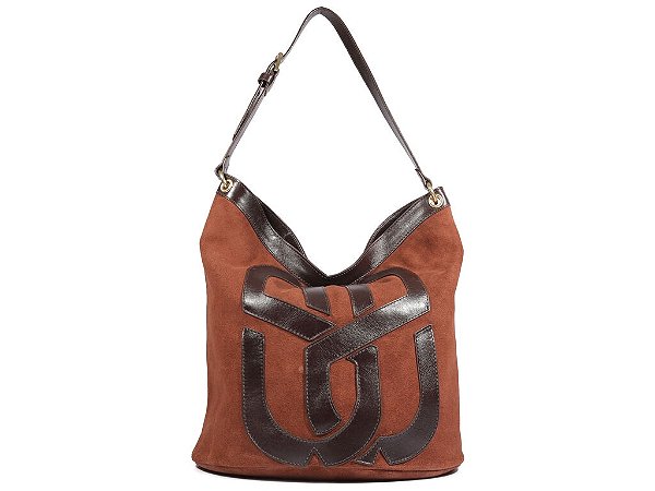 Bolsa Média Hobo Alça Couro Camurça Fivela Logomania Schutz Coffee