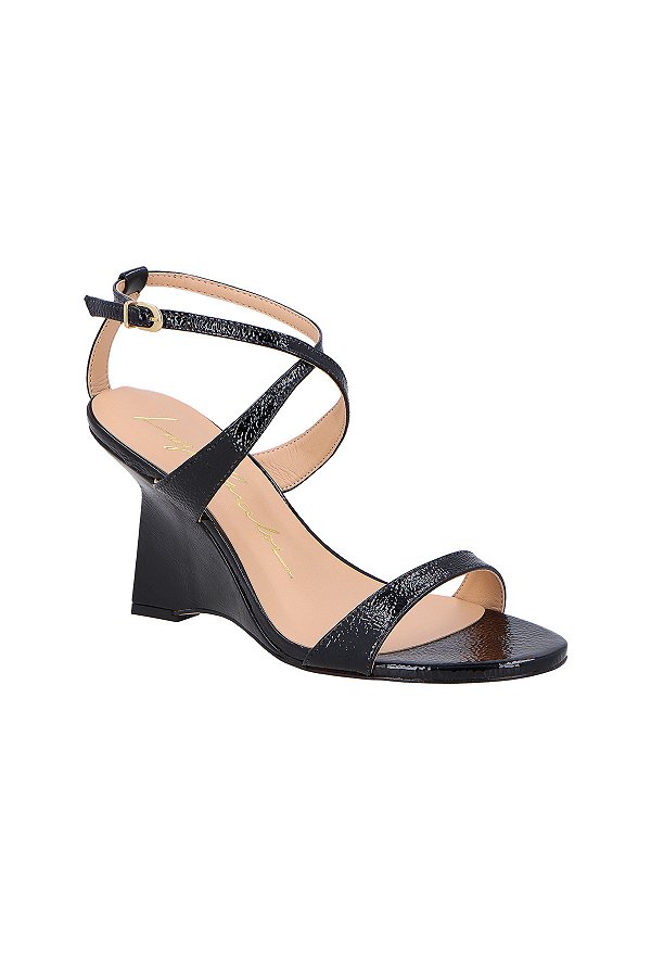 Sandalia Anabela Couro Verniz Tiras Luiza Barcelos Preto