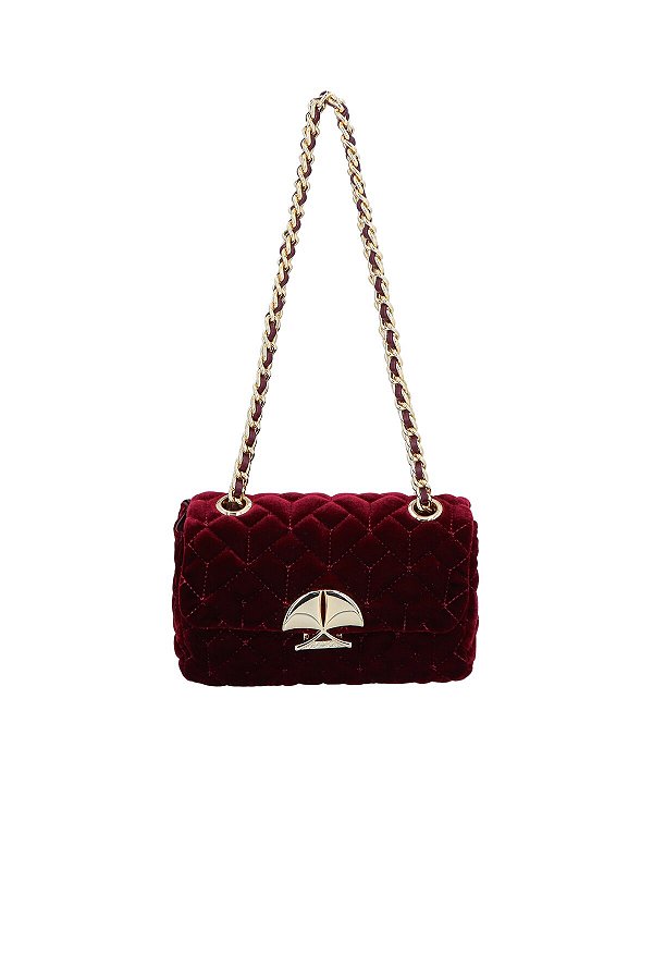 Bolsa Feminina Corrente Veludo Aplicação Luiza Barcelos Marsala