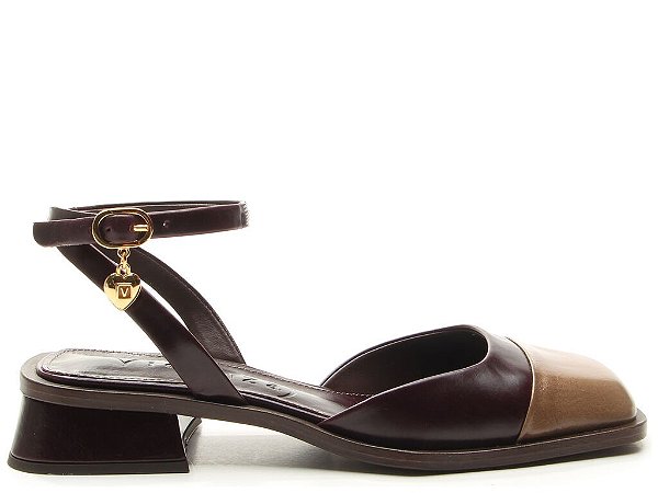 Scarpin Slingback Bess Bico Quadrado Coração Vicenza Marrom