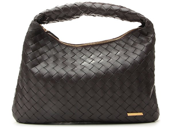Bolsa Feminina Média Hobo Couro Tressê Vicenza Coffee