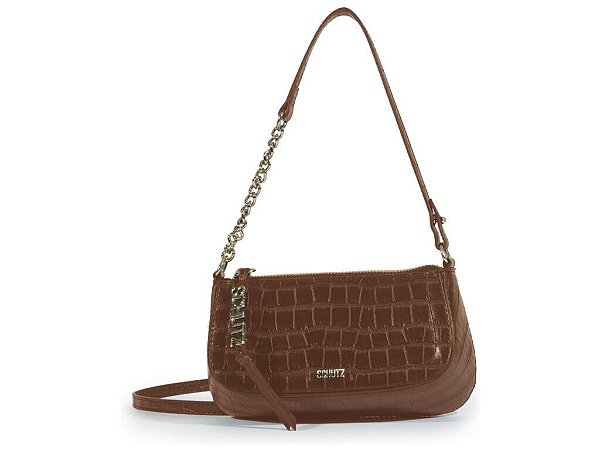 Bolsa Feminina Pequena Alça Fina Croco Schutz Marrom