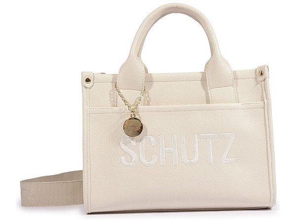 Bolsa Feminina Média Couro Alça Tecido Schutz Off White