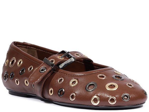 Sapatilha Studs Ilhós Fivela Schutz Marrom