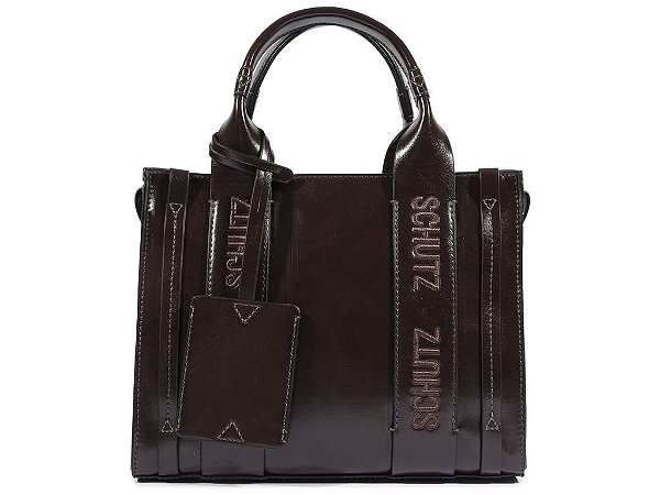 Bolsa Feminina Média Tote Alça Tecido Couro Schutz Coffee