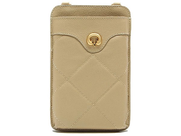 Porta Celular Couro Alça Fina Logomania Vicenza Bege