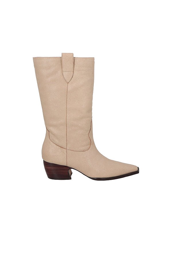 Bota Feminina Western Cano Médio Couro Luiza Barcelos Bege