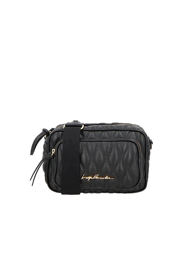 Bolsa Feminina Média Couro Metalassê Alça Tecido Luiza Barcelos Preto
