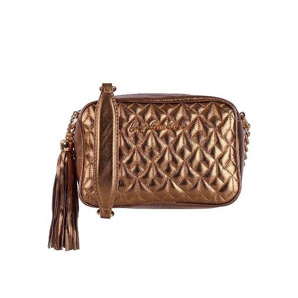 Bolsa Feminina Média Metal Leather Alça Corrente Luiza Barcelos Bronze