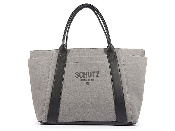 Bolsa Grande Lona Canelada Alça Schutz Cinza