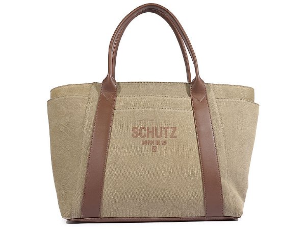 Bolsa Grande Lona Canelada Alça Schutz Verde