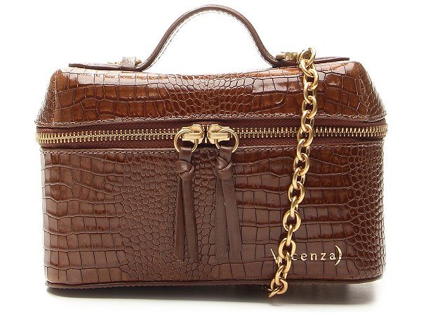 Bolsa Pequena Croco Alça Corrente Vicenza Marrom