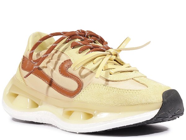 Tênis Feminino Cadarço Multimaterial Schutz Nude