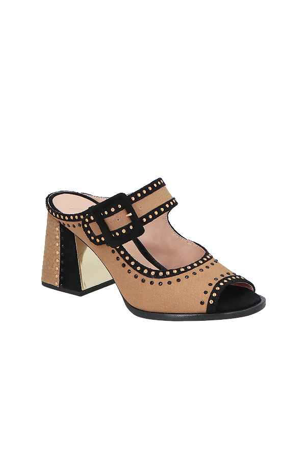 Mule  Strass Fivela  Camurça Luiza Barcelos Bege