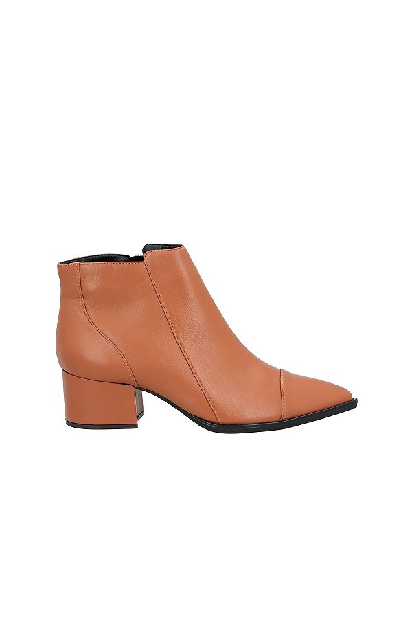 Bota Feminina Ankle Zíper Couro Luiza Barcelos Camel