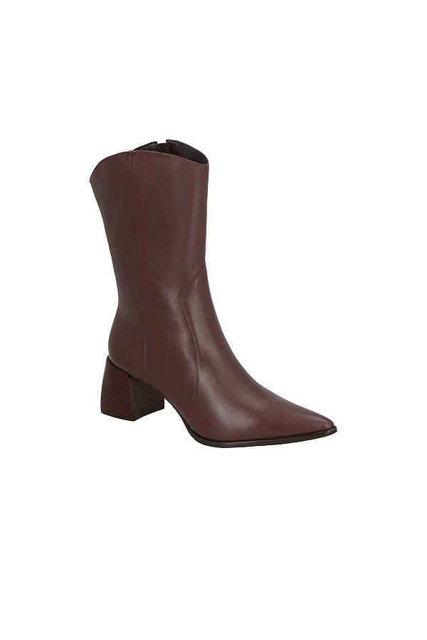 Bota Feminina Cano Médio Bico Couro Luiza Barcelos Coffe