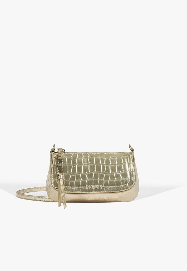 Bolsa Feminina Tiracolo Tina Croco Metalizado Schutz Dourado