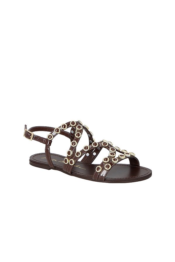 Rasteira Feminina Verniz Aplicação Luiza Barcelos Bronze