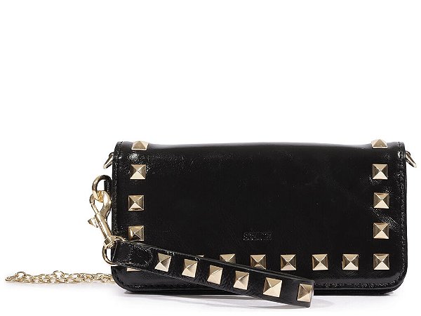 Bolsa Pequena Corrente Spikes Couro Schutz Preto