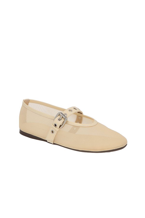 Sapatilha Em Tela Em Couro Luiza Barcelos Off White