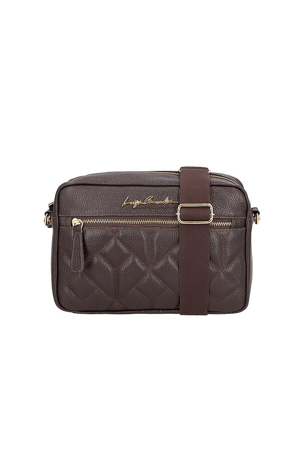 Bolsa Feminina Média Couro Metalassê Alça Tecido Luiza Barcelos Coffe