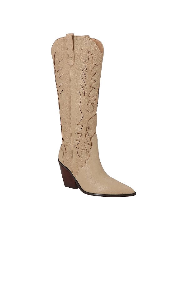 Bota Western Salto Couro Costura Luiza Barcelos Bege