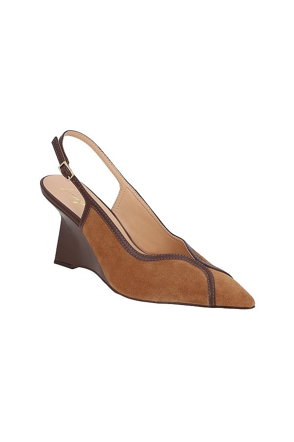 Scarpin Slingback Anabela Em Camurça Luiza Barcelos Caramelo