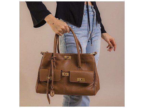 Bolsa Feminina Média Bolsos Externos Logomania Vicenza Marrom