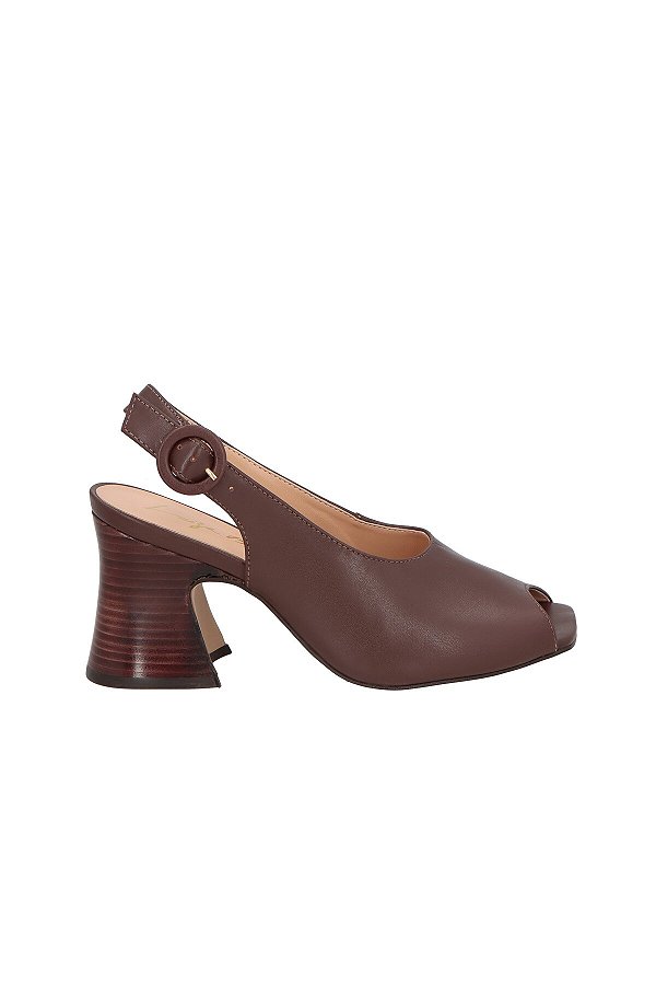 Sandália Feminina Slingback Peep Toe Luiza Barcelos Coffee