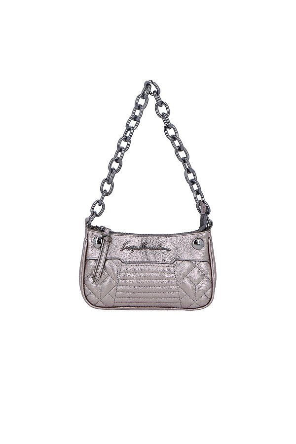 Bolsa Feminina Pequena Metalassê Alça Fina Luiza Barcelos Chumbo